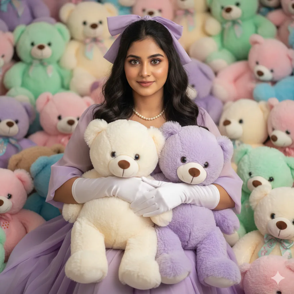 he woman is hugging two teddy bears - Ai Prompt